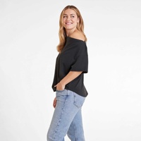 T-shirt décontracté d'été 2026 pour femme, coupe ample et régulière, écologique, respirant, à manches courtes, épaules dénudées, avec imprimé logo lettre