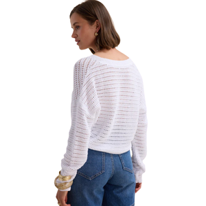Cardigan en tricot blanc pour femme, décontracté, à manches longues, col en V, boutonné, style automne, pull court tendance, manteau d'extérieur - Product Image 5
