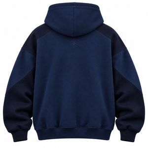 Navy Blue Color Block <b>Hoodie</b> Men's Relaxed Fit Tonal Embroidered Logo Contrast Shoulder Panels Premium Sports Casual OEM <b>Hoodie</b> - Product Image 3