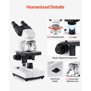 Microscopio Composto Binoculare Professionale 40-5000X con Sorgente Luminosa LED, Doppio Ingrandimento, Due Set per Adulti 100x 10x - Product Image 5