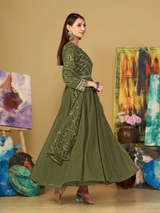 Women's Elegant <b>Light</b> Green Anarkali Suit Georgette Crepe 3/4 Sleeves Semi-Stitched for Festive Occasions Available at Low Price - Product Image 5