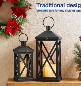 Juego de Faroles Decorativos de Metal Negro al por Mayor, Portavelas Rústico de Hierro y Vidrio con Diseño en X para Decoración del Hogar, Bodas y Eventos Festivos - Product Image 3