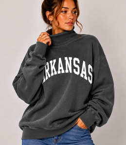 Arkansas Custom Oversized <b>Mock</b> <b>Neck</b> Cotton Fleece Sweatshirt Front Print Custom Logo Autumn Winter Streetwear - Product Image 6