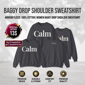 Sweat-shirt ample à épaules tombantes pour femme, en molleton de coton 400 GSM, col rond, manches longues, coupe oversize - Product Image 3