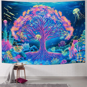 Tapisseries murales 2D plates phosphorescentes néon méduse, activées par les UV, fluorescentes, pour chambre, salon, bureau - Product Image 1