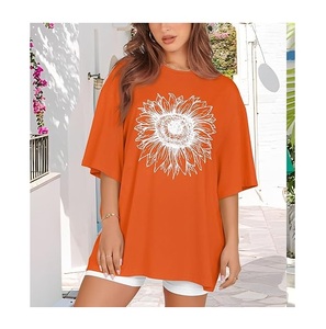 Service OEM – Nouveau design de t-shirt décontracté pour femme, imprimé numériquement, 100 % coton, manches courtes, col et épaules tombantes, confortable, grandes tailles - Product Image 4