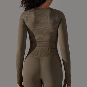 Ensemble 2 pièces sans couture pour femme, hauts et bas à taille haute élastique, imprimé, pour entraînement, gym, sport, fitness, yoga, services OEM - Product Image 3