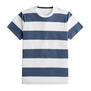 Camiseta de Hombre a Rayas 100% Algodón de la Mejor Calidad, Diseño Personalizable con Logotipo Impreso, Manga Corta, Corte Ajustado, Cuello Redondo - Product Image 1