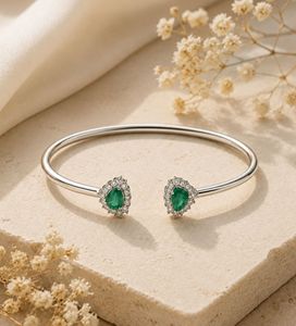 Bracelet en émeraude et diamant en argent sterling 925 plaqué rhodium - Cadeau de mariage pour les occasions de fête - Product Image 6