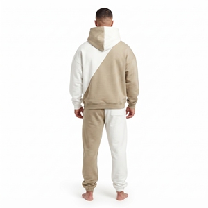 Ensemble de survêtement en molleton de coton pour homme, coupe oversize, deux tons, avec sweat à capuche à épaules tombantes et pantalon de jogging coupe décontractée, color block, deux pièces - Product Image 4