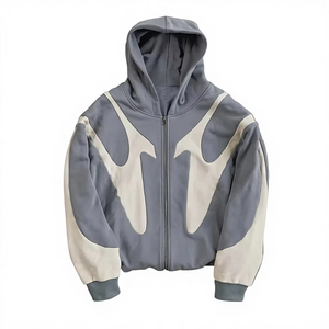 Sweat à capuche zippé pour homme, coupe classique, décontracté, avec blocs de couleur, impression par sublimation personnalisée, en polyester French Terry, pour l'automne - Product Image 1