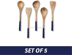 Set of 5 Navy Non-Stick <b>Wooden</b> Spoons and Spatula <b>Kitchen</b> <b>Utensils</b> for Cooking <b>Wooden</b> Gadgets - Product Image 2
