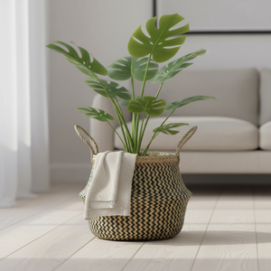 Paniers de rangement en jonc de mer tressé naturel et coloré, faits à la main, vente en gros à prix abordable, organisateur écologique pliable pour l'organisation de la maison - Product Image 2