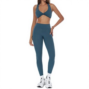 PASUXI Soutien-gorge de sport respirant à maintien intégral pour la gym, avec col halter et décolleté en V, et Leggings de course taille haute élastiques effet push-up - Product Image 1