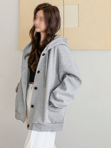 Export Quality Women's Hooded Button <b>Jacket</b> Heavy Cotton Fleece Oversized Casual Streetwear Hoodies Custom Logo Wholesale - Product Image 2