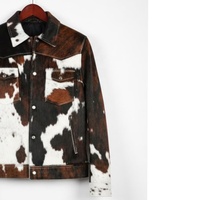 Veste en cuir véritable pour homme, patchwork en cuir de vache, style western vintage, veste de cowboy personnalisée en cuir marron et blanc