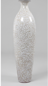 Jarrón de Piso Blanco Contemporáneo Premium con Patrón Abstracto Dorado, Accesorio Decorativo de Metal Hecho a Mano para Mesa - Product Image 3