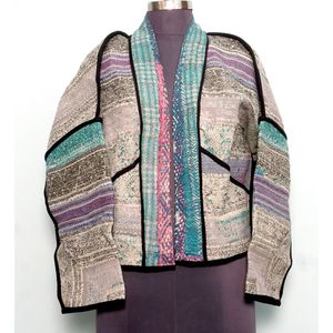 Ethnic Summer/Winter Spring Autumn Knitted <b>Kantha</b> <b>Jacket</b> 100% Cotton V-neck Full Sleeve Breathable Quick Dry Eco-Friendly - Product Image 4