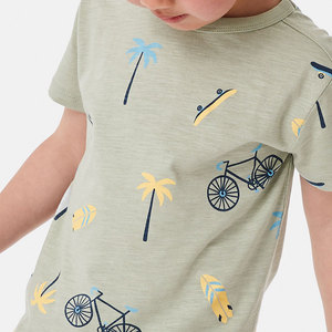 T-shirt décontracté d'été 100 % coton pour garçons, vert imprimé, à manches courtes et col rond, respirant et ample - Product Image 6