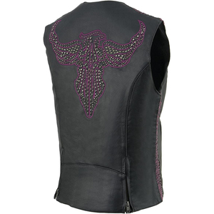 Chaleco de Motociclista de Cuero Clásico Premium para Mujer Samroz Sports con Bordado Artístico - Product Image 1