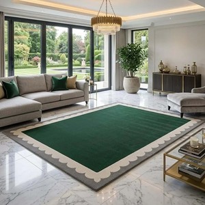Emerald Green Area <b>Rug</b> with Scalloped Border Modern Hand Tufted Woolen Carpet Elegant Living Room Bedroom Floor Decor Luxury <b>Rug</b> - Product Image 4