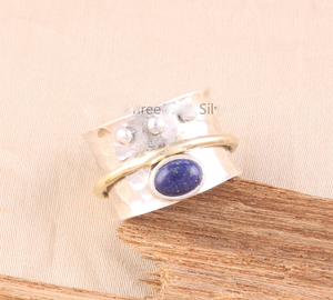 Lapis Lazuli Gemstone <b>Spinner</b> <b>Ring</b> 925 Sterling Silver <b>Ring</b> Boho Meditation <b>Spinner</b> Band Handmade Statement Jewelry - Product Image 2