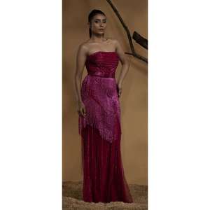 Designer Modern Mermaid Gown for Women | Beaded Fitted Bodice Layered <b>Skirt</b> Floor-Length Evening Wear for Prom & Gala Dress fits - Product Image 2
