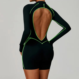 จั๊มสูทโยคะแขนสั้นแบบสบายๆ ไม่มีสายหลัง พิมพ์โลโก้ได้ กระชับรูปร่าง ซัพพอร์ตสูง น้ำหนักเบา ผลิตจากผ้าสแปนเด็กซ์/ไนลอน สำหรับผู้หญิง เล่นกีฬา - Product Image 5