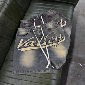 Shorts en jean baggy personnalisés pour hommes, style streetwear vintage, noirs, décontractés, pour l'été - Product Image 6