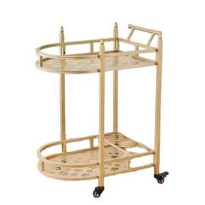 Modern Champagne Gold Bar <b>Cart</b> 2 Tier Glass Rectangle Serving <b>Trolley</b> Rolling Wine Beverage Kitchen Storage Organizer - Product Image 4