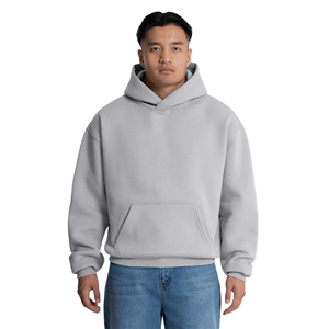 เสื้อฮู้ดดี้ผู้ชายทรงโอเวอร์ไซส์ สีเทาล้วน ผ้าฝ้ายฟลีซ สวมใส่สบาย ทรงปกติ มีกระเป๋า เหมาะสำหรับใส่ในฤดูใบไม้ร่วง - Product Image 1