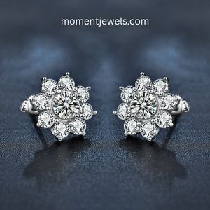 925 <b>Sterling</b> <b>Silver</b> Moissanite Flower Ear <b>Studs</b> for Women Elegant Lady Claw Setting Floral Earrings White Gold Plated Banquet - Product Image 4
