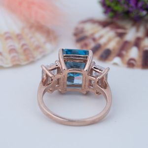 Precio de Fábrica al por Mayor, Anillo de Compromiso y Boda Certificado de Plata de Ley 925 con Moissanita Cuadrada de Corte Esmeralda 8A y Oro de 14k - Product Image 4