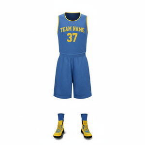Conjunto de camiseta de baloncesto azul personalizada, sin mangas, que absorbe la humedad, unisex, para adultos, números del equipo 37, estampado sublimado - Product Image 2