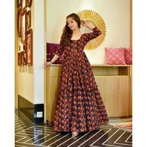 Black Masleen Silk <b>long</b> Gown-AC-7003 - Product Image 3