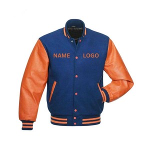 Chaqueta Varsity de Lana para Hombre, Personalizada, al por Mayor, con Mangas de Cuero Genuino, Chaqueta Bomber Cálida de Invierno, Ropa Exterior Universitaria de Béisbol WVJ-0061B - Product Image 1