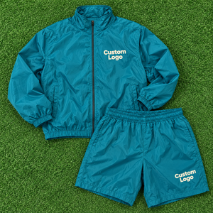 Elastic Waist <b>Shorts</b> Custom Logos Unisex Streetwear Two Piece Casual Sets Nylon <b>Short</b> Set Full Zip Collar <b>Jacket</b> Wholesale - Product Image 1