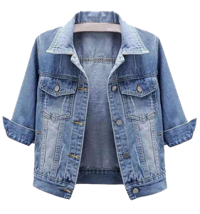 Women's 3/4 Sleeve <b>Cropped</b> <b>Denim</b> <b>Jacket</b> Light Wash Short Jean <b>Jacket</b> Trucker Coat Button-Up Casual Distressed Crop Jean <b>Jacket</b> - Product Image 6