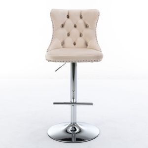 Modern 25-33 Inch Swivel Velvet Barstools with <b>Adjustable</b> Seat <b>Height</b> Comfortable Upholstered Chrome Base <b>Bar</b> <b>Stools</b> Backrest - Product Image 2