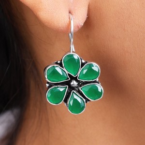 Oxidized <b>Silver</b> Flower Drop <b>Earrings</b> Wholesale | Multi Color Stone <b>Dangle</b> <b>Earrings</b> | Handmade Indian Jewelry Bulk Supplier - Product Image 5