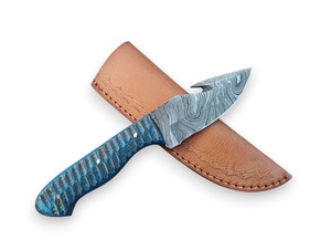 Cuchillo Nórdico de Acero de Damasco de Grado Industrial con Hoja Fija para Caza, Desollado y Camping, Mango de Madera Pakka, Espiga Completa - Product Image 3