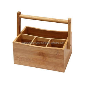 Artículo decorativo para el hogar Cubiertos de bambú natural Caddy con asa Organizador de condimentos Artículo al por mayor Artesanía India Nuevo diseño - Product Image 1