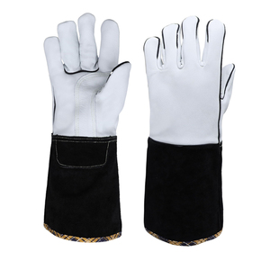 Gants de soudure en cuir résistants à la chaleur, gants de travail de sécurité en cuir de vachette pleine fleur à manchette longue, gants industriels pour haute température et barbecue - Product Image 1
