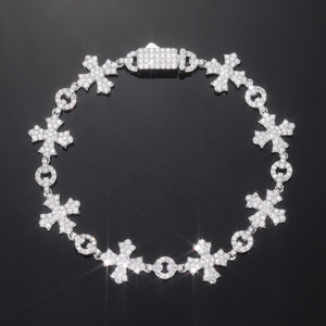 Cross Shape Moissanite Diamond Bracelet 925 <b>Silver</b> Iced Out Link Chain Religious Luxury Jewelry <b>for</b> <b>Men</b> Women Gift - Product Image 1