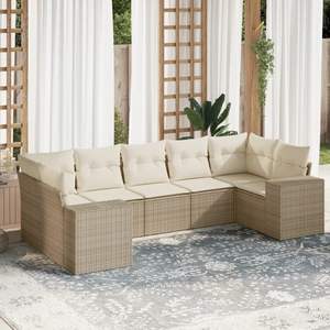 Grand ensemble de canapés de jardin réglables en rotin PE beige, mobilier de jardin ajustable - Product Image 1
