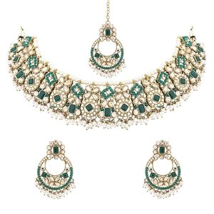 High Quality Gold Plated Alloy Zircon <b>Necklace</b> and Earring Set with <b>Blue</b> Stone Geometric Design for Women's Wedding Jewelry - Product Image 1