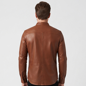 Chemise en cuir boutonnée pour homme, col montant, manches longues, fermeture à boutons corne, respirante, anti-boulochage, infroissable - Product Image 2
