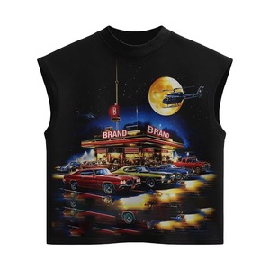 Camiseta sin Mangas con Diseño Gráfico Moderno Personalizado, 100% Algodón, Impresión DTF, con Pedrería, Estilo Urbano, Unisex, Venta al Por Mayor OEM - Product Image 6