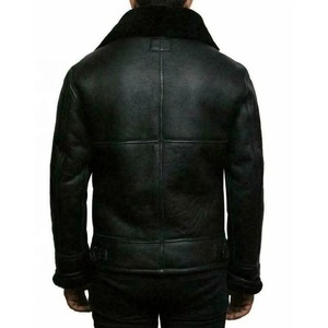 Men Genuine Leather Moto Biker <b>Jacket</b> Turn-down Collar Zipper Front Faux <b>Fur</b> Lining Winter Solid Color Regular Fit - Product Image 2