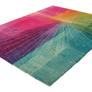 Hand Tufted Wool Area Rug Modern Multi Color Sunburst Abstract Design Dense Plush Fiber <b>Fluffy</b> Soft Non-Slip Eco-Friendly <b>Carpet</b> - Product Image 4
